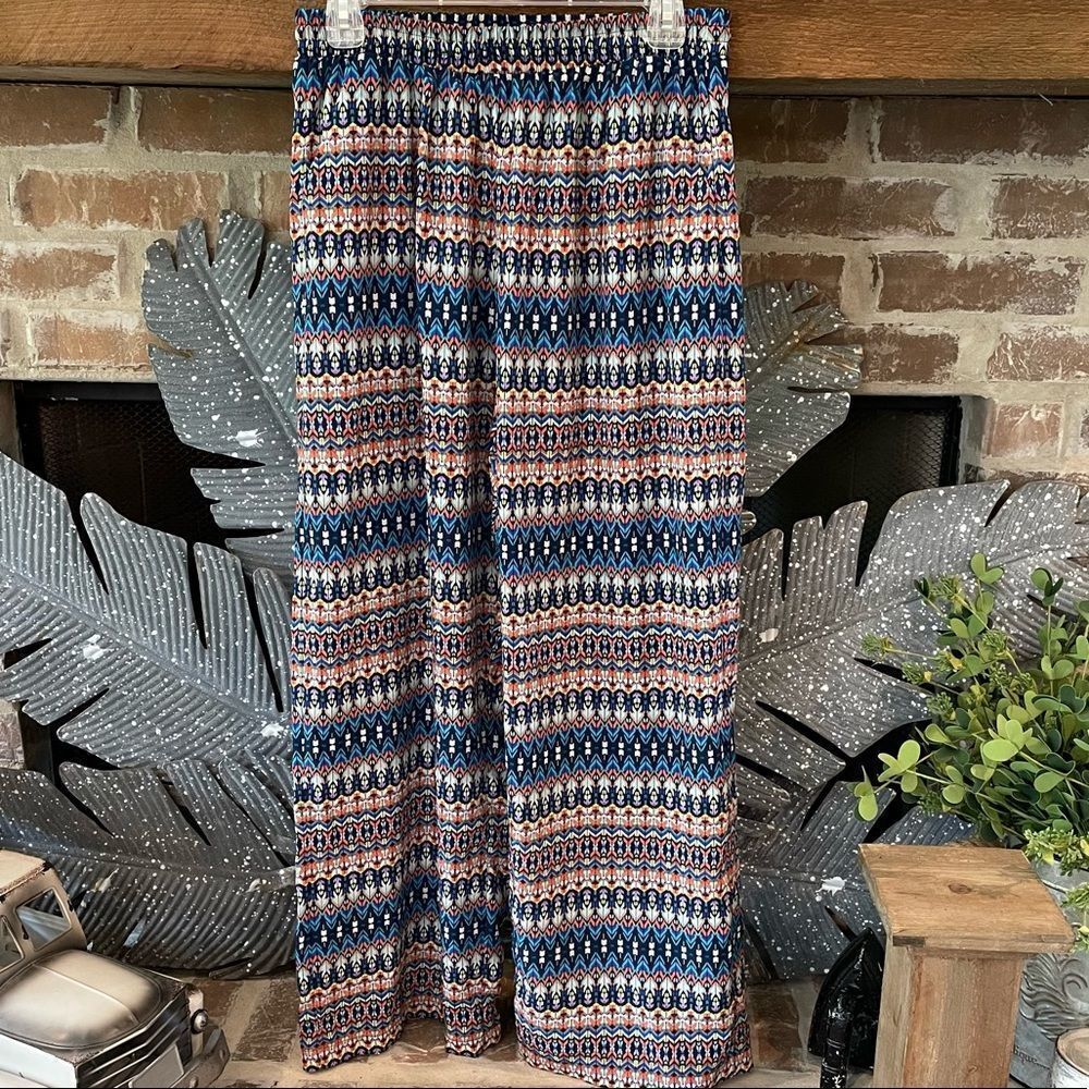 NY Collection Size M 100% Polyester Elastic Waist Wide Leg Pants